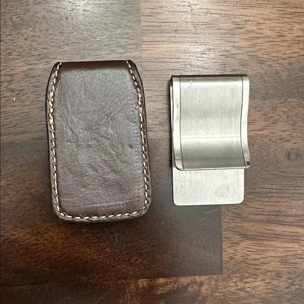 Brown Leather and Silver Metal Money Clip